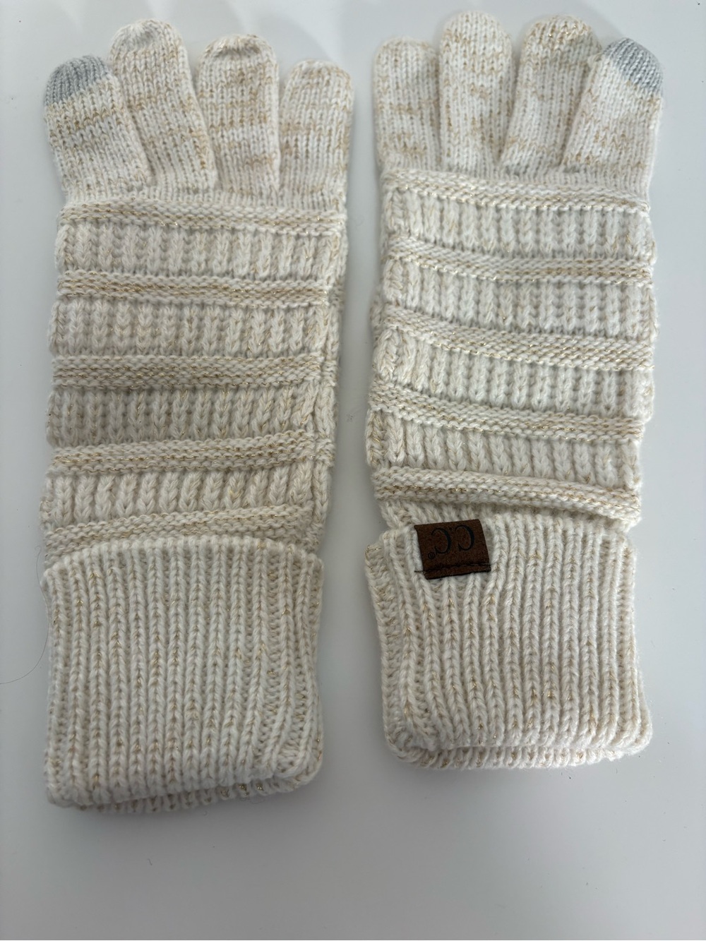 C.C Cream Knit Finger Gloves with Gray Touch Tips